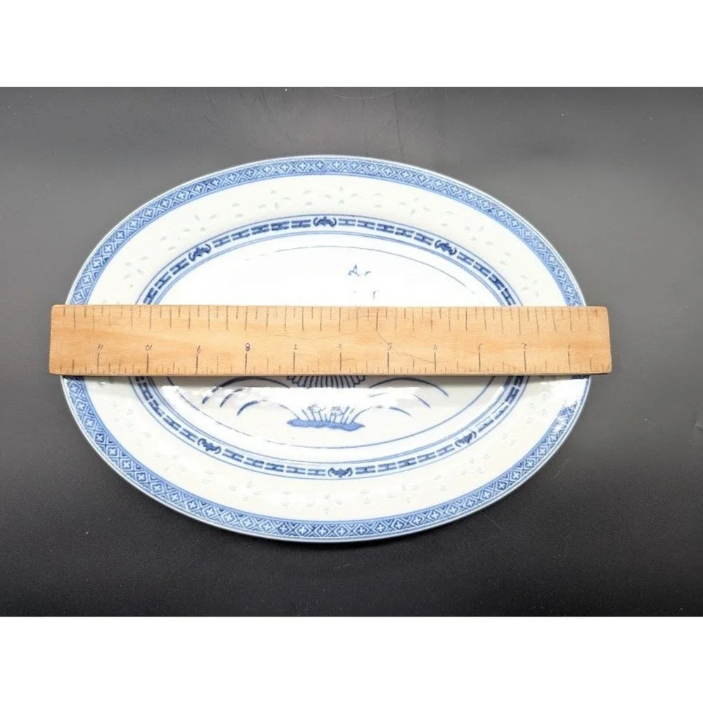 Vintage Jingdezhen Rice Grain Serving Platter Plate 9x12 Chrysanthemum Porcelain